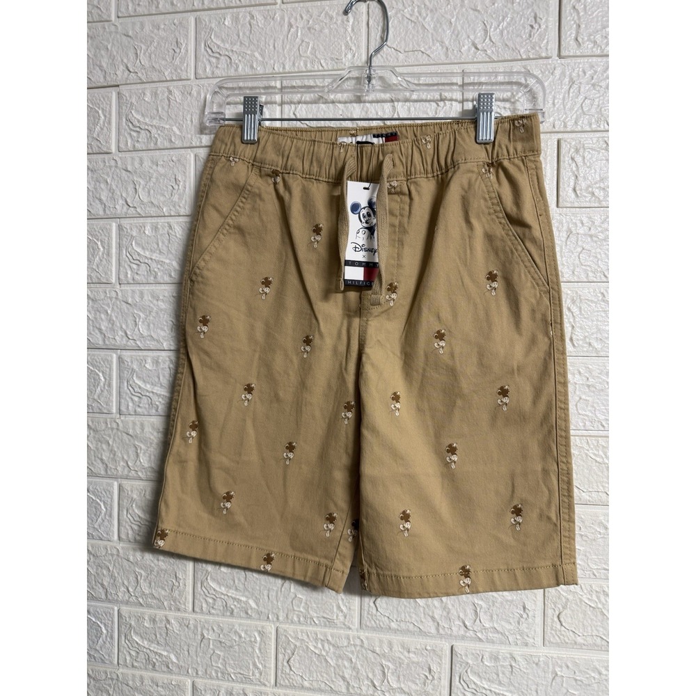 Tommy Hilfiger Disney Mickey Mouse Shorts Boys Medium 10/12 Tan Chino Drawstring